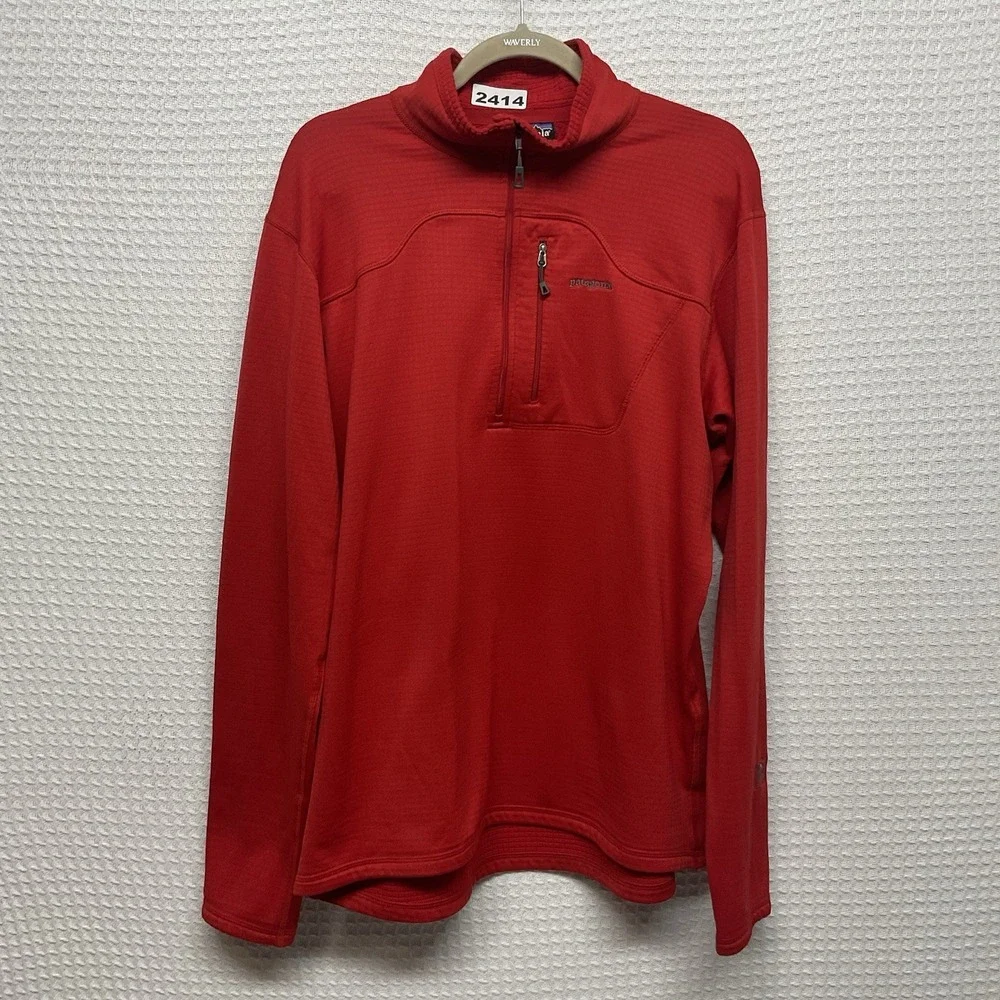 Patagonia Men's R1 Pullover 1/4 Zip Fleece Base Layer Sweater Red‎ Size XL